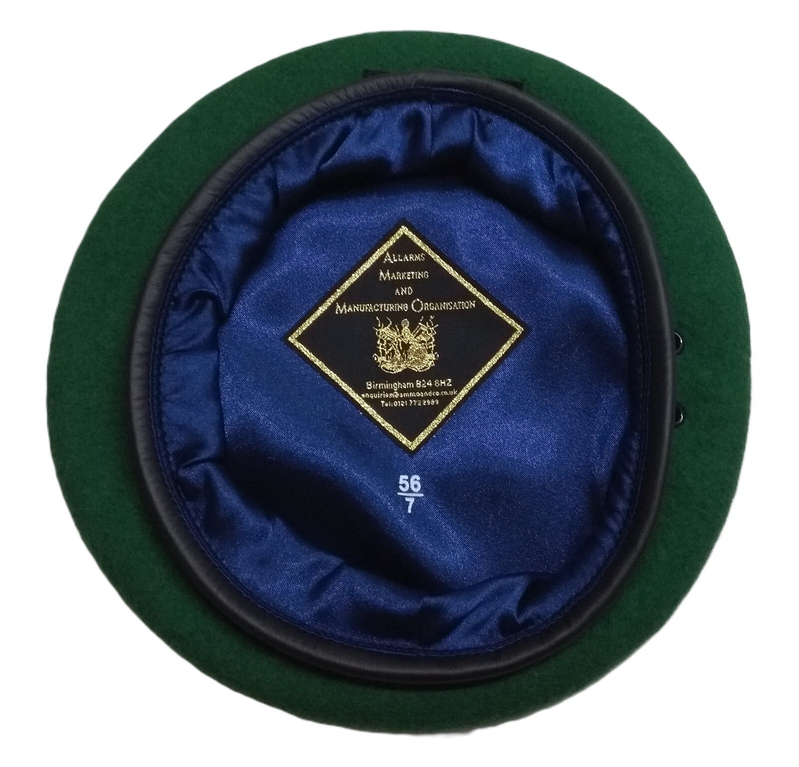 Green Beret Army Allarms UK Pattern Wool / Silky Lining & Leather Trim 56cm