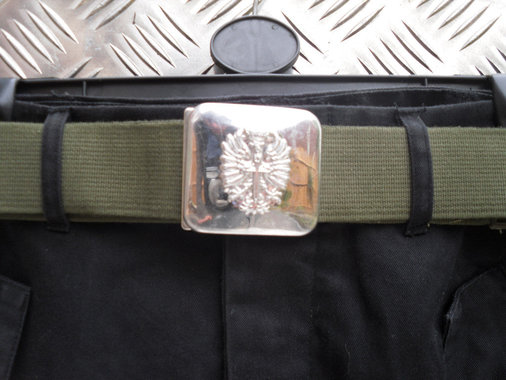 Spanish Army Green Canvas Belt with Silver Buckle - Up to 36" Waist G2