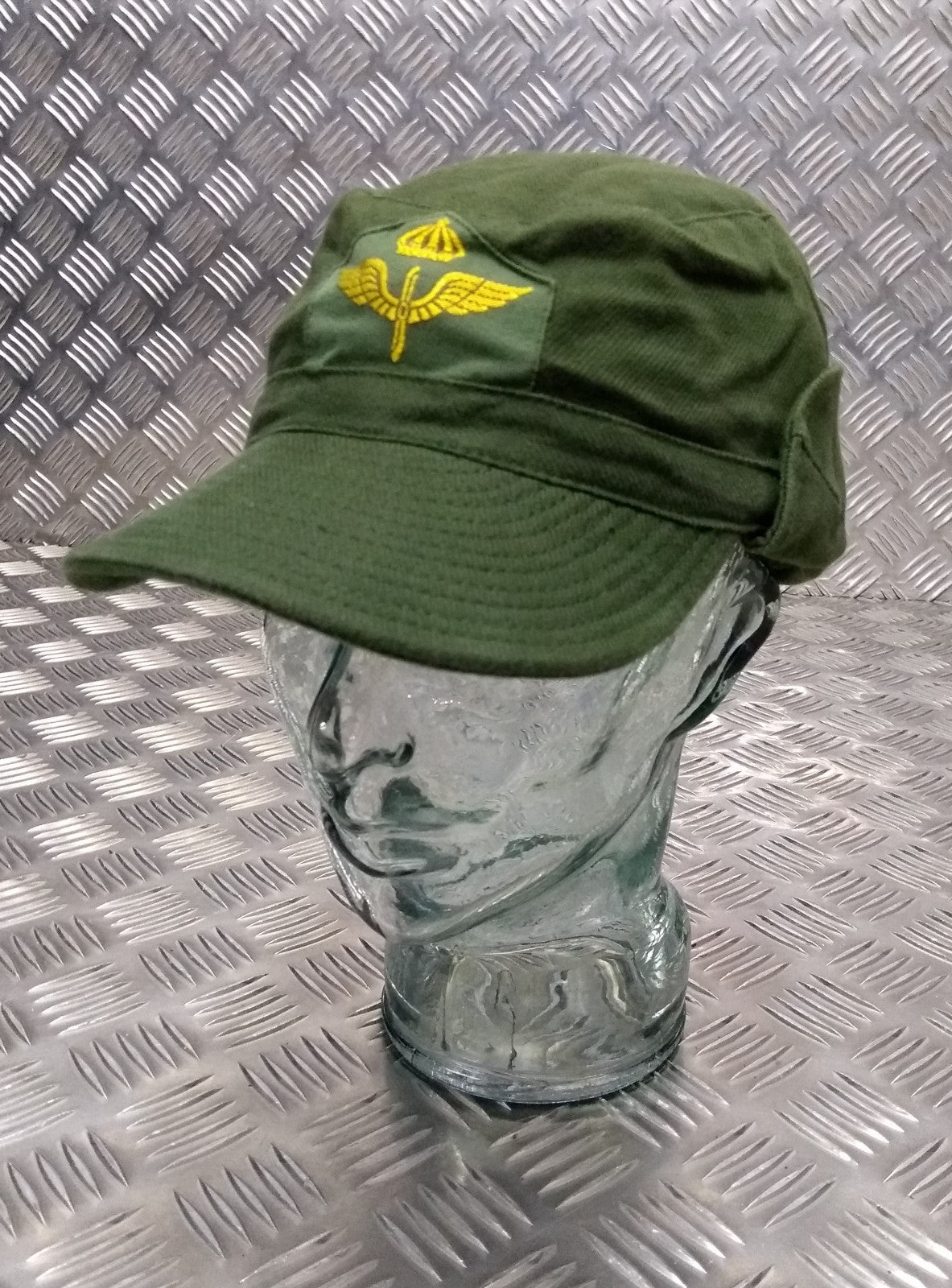 Genuine Swedish Vintage Green Cotton Drill Fatigue Combat Cap 1960`s OP