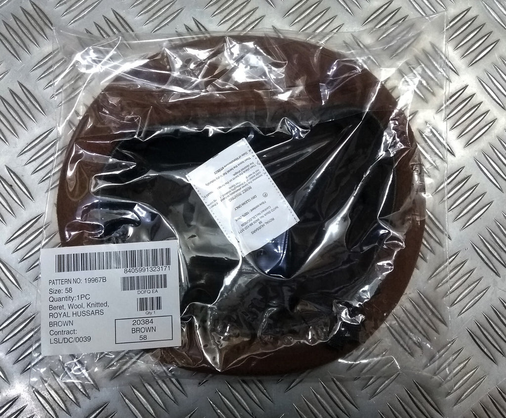 The Royal Hussars Brown Wool Beret British Army issue Size 58cm NEW