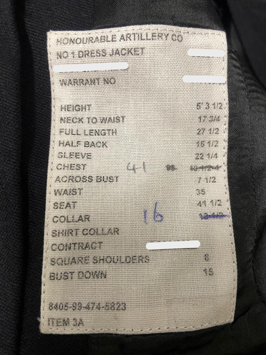 British Army No1 Dress Jacket Female / Womans Honourable Artillery HAC Size 41"