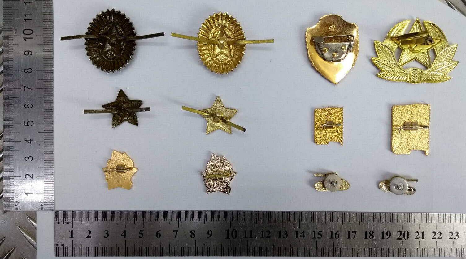 Obsolete Soviet-era Style CCCP Red Army Hat / Cap / Lapel Pin Badges set of 12