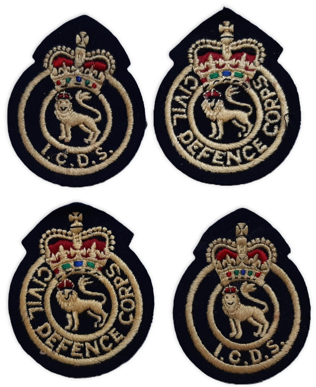 Vintage British Patches Civil Defence Queens Crown Insignia Badges X4