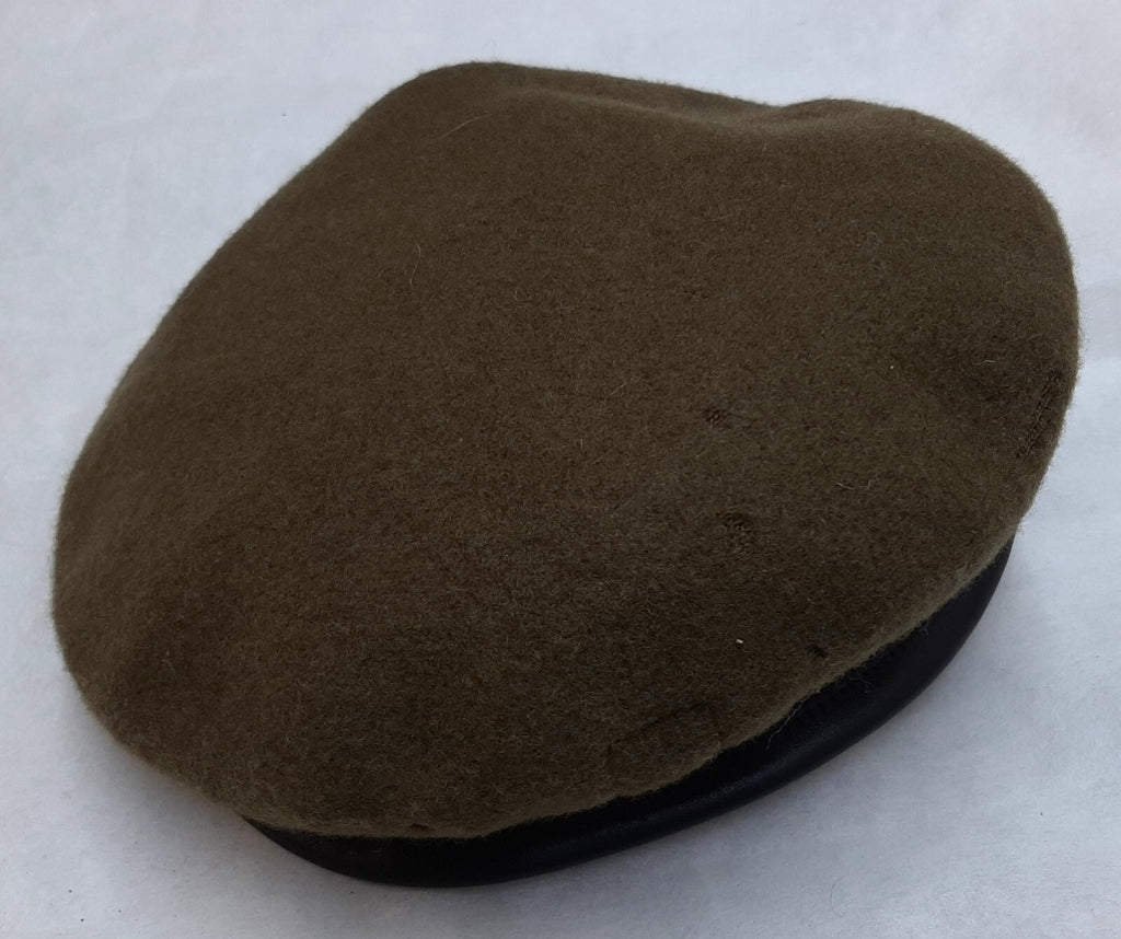Khaki Green Beret Cap No2 Dress Old Pattern With Leather Trim No Badge 57cm