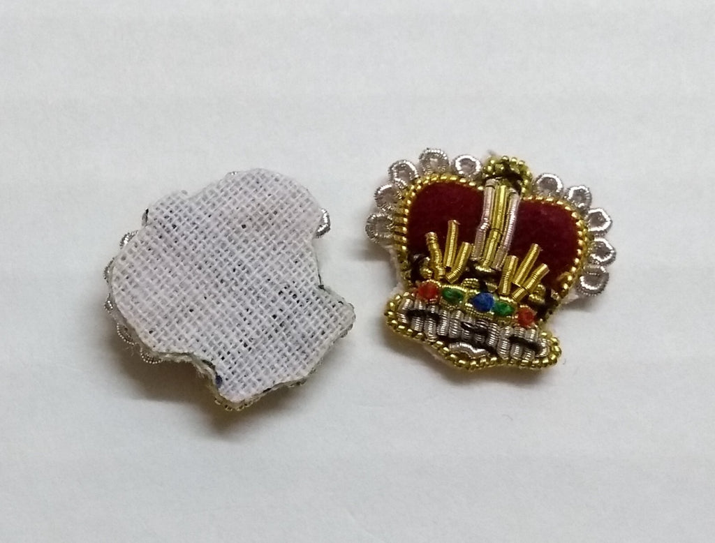 Army Crowns Gold/Silver With Crimson Padding Hand Embroidered H/E Insignia 1/2"