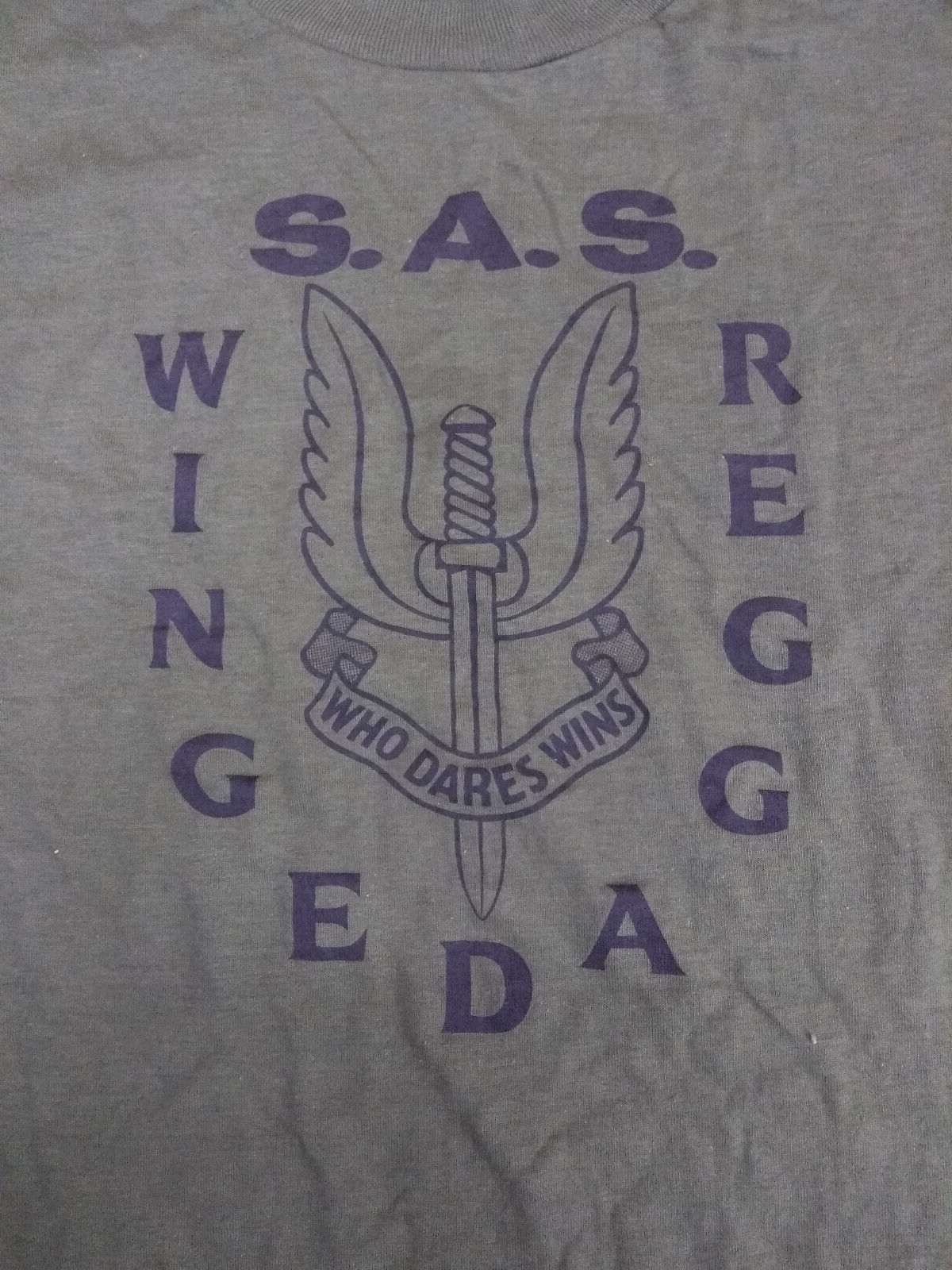Green Poly / Cotton T-Shirt Size Small with S.A.S. Symbol Print