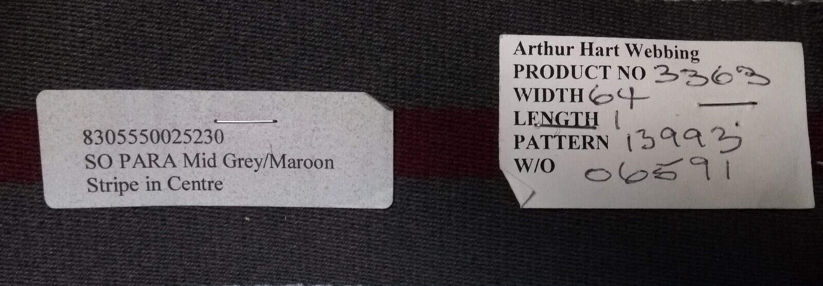 Mid Grey & Maroon 64mm Stable Belt Material Genuine British Made / Sold by 50cm