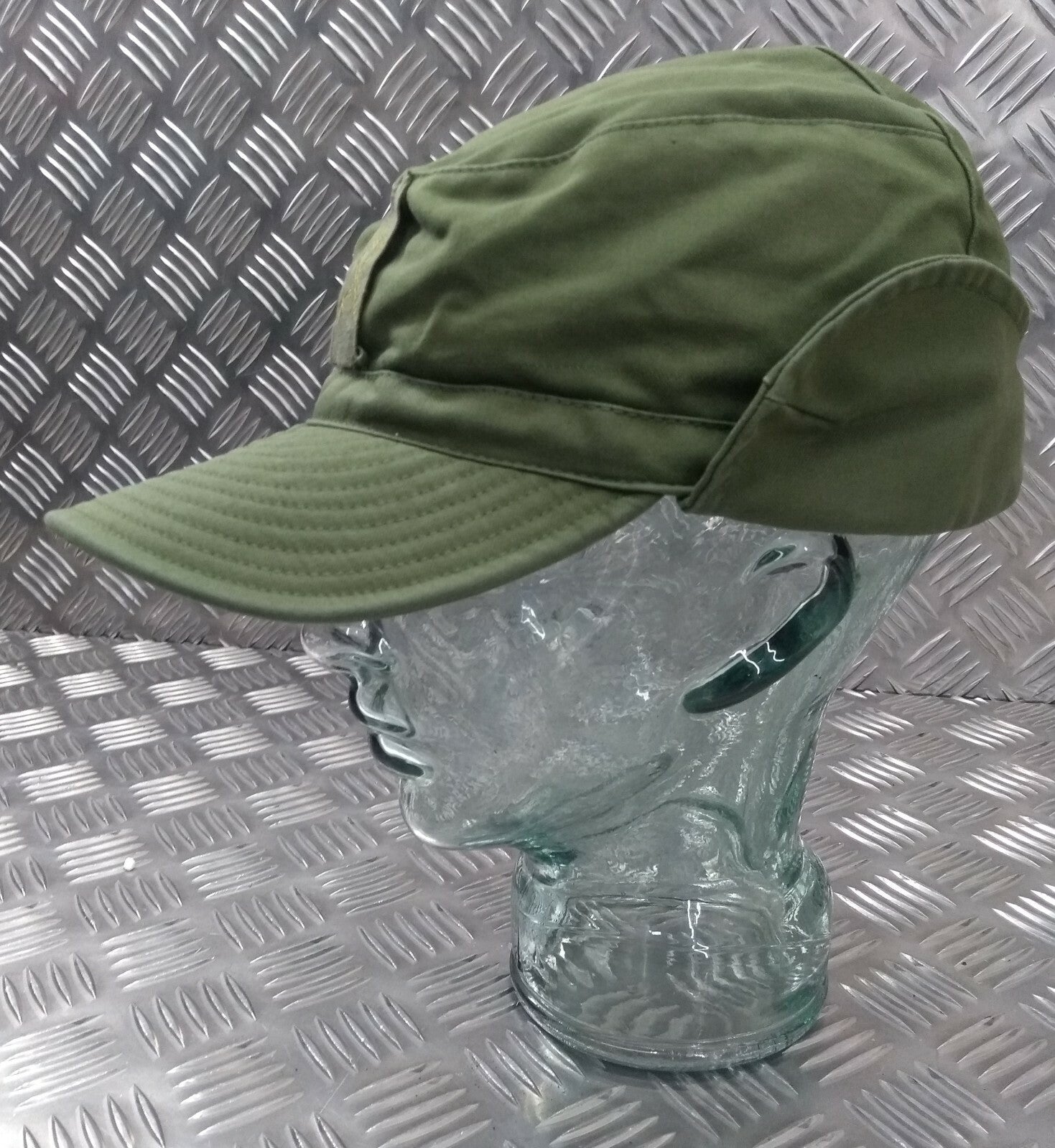 Genuine Swedish Vintage Green Cotton Drill Fatigue Combat Cap 60s Patt