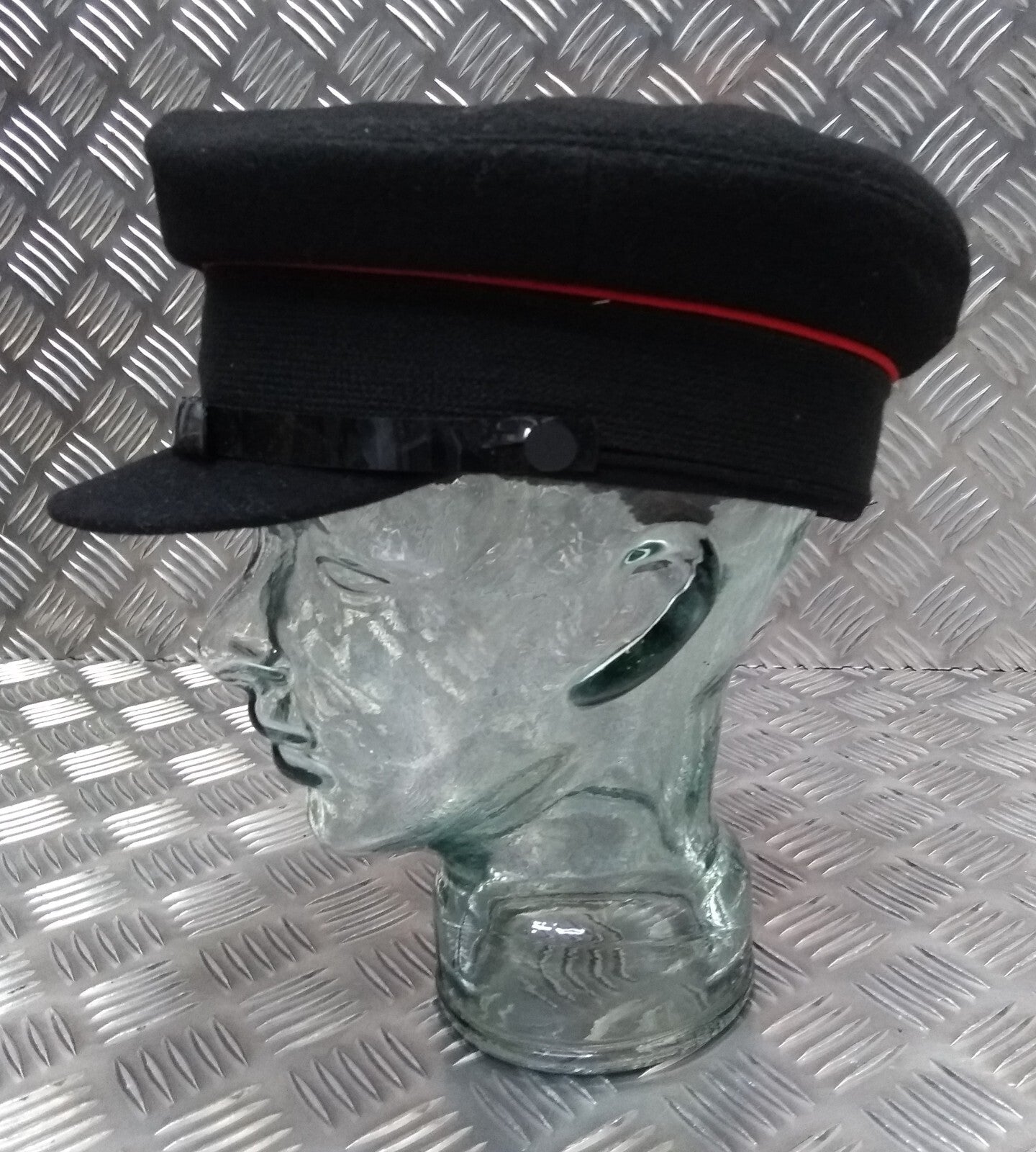 Uniform Dress Cap Black with Red Piping Chinstrap & Buttons Visor Cap 57cm