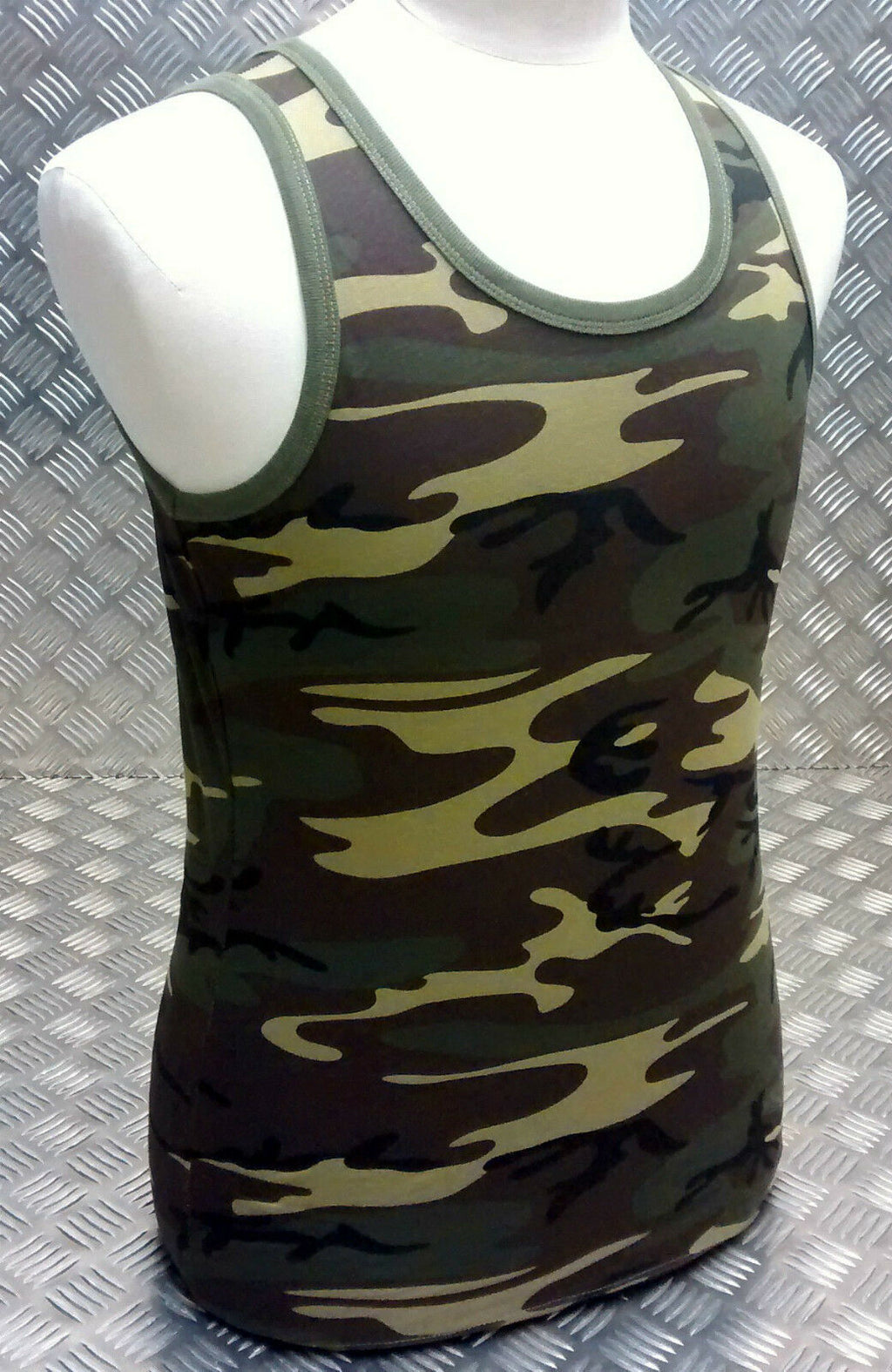 100% Cotton Woodland Camouflage Sleeveless Vest Singlet Tank Top All Sizes NEW