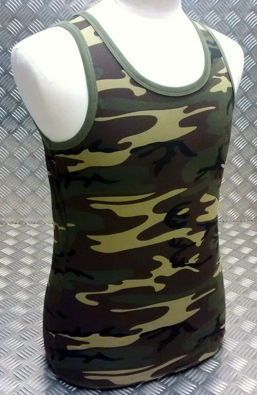 100% Cotton Woodland Camouflage Sleeveless Vest Singlet Tank Top All Sizes NEW