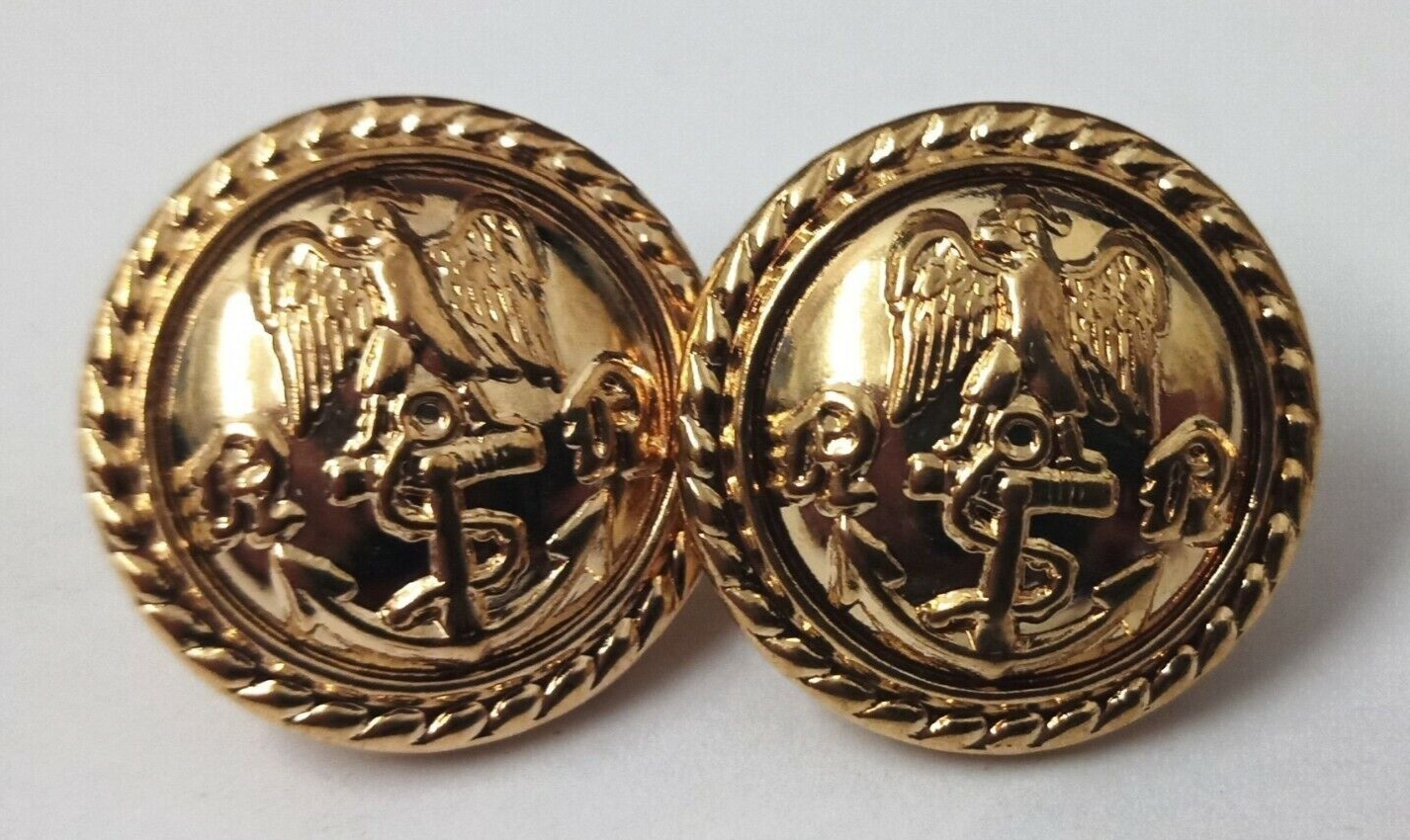 Genuine Issue Navy Eagle and Anchor Insignia Ring Back Buttons X2 V0342