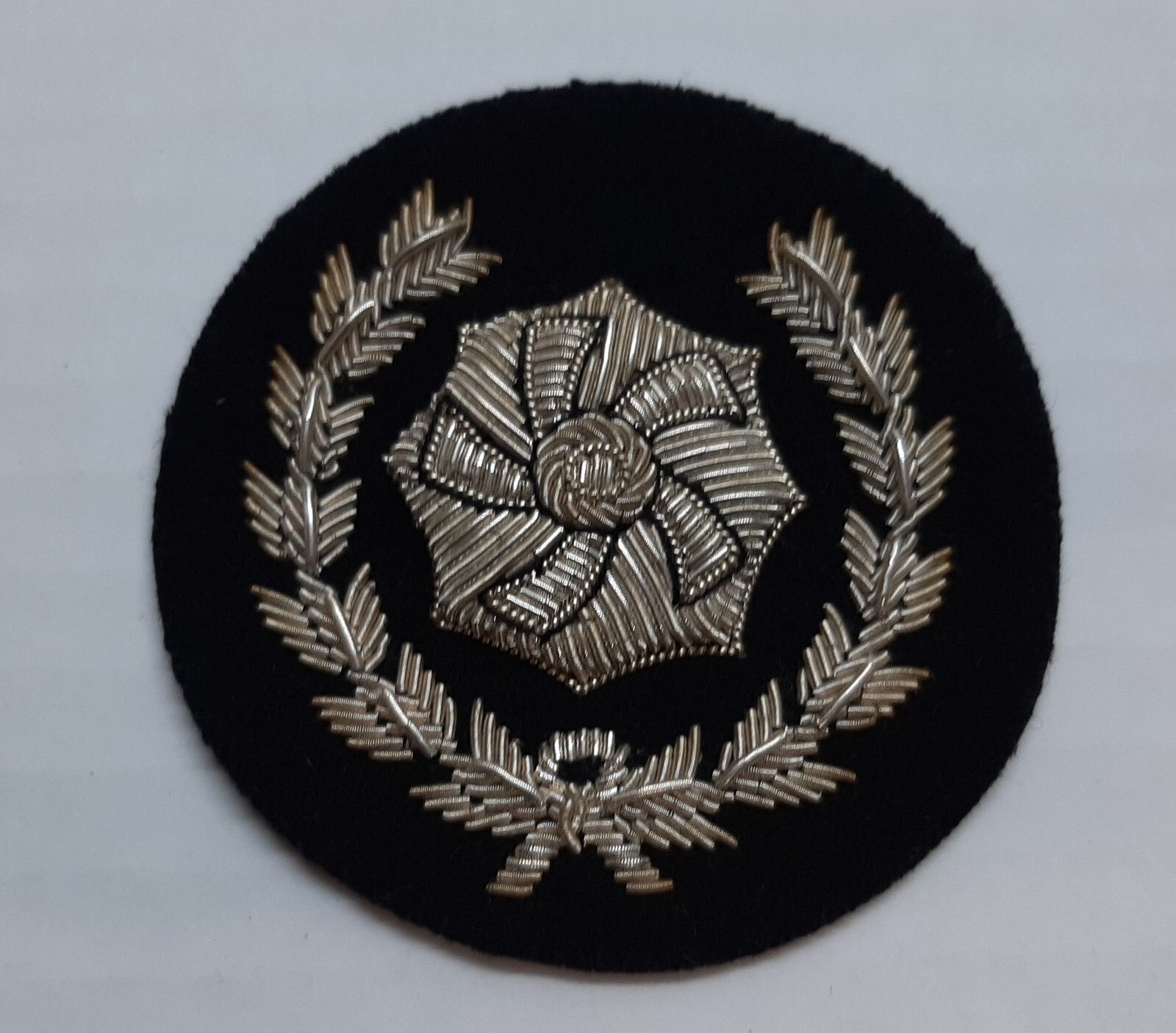 JFS Impeller and Laurel Wreath Sew on Insignia Badge Silver Wire on Black NOS