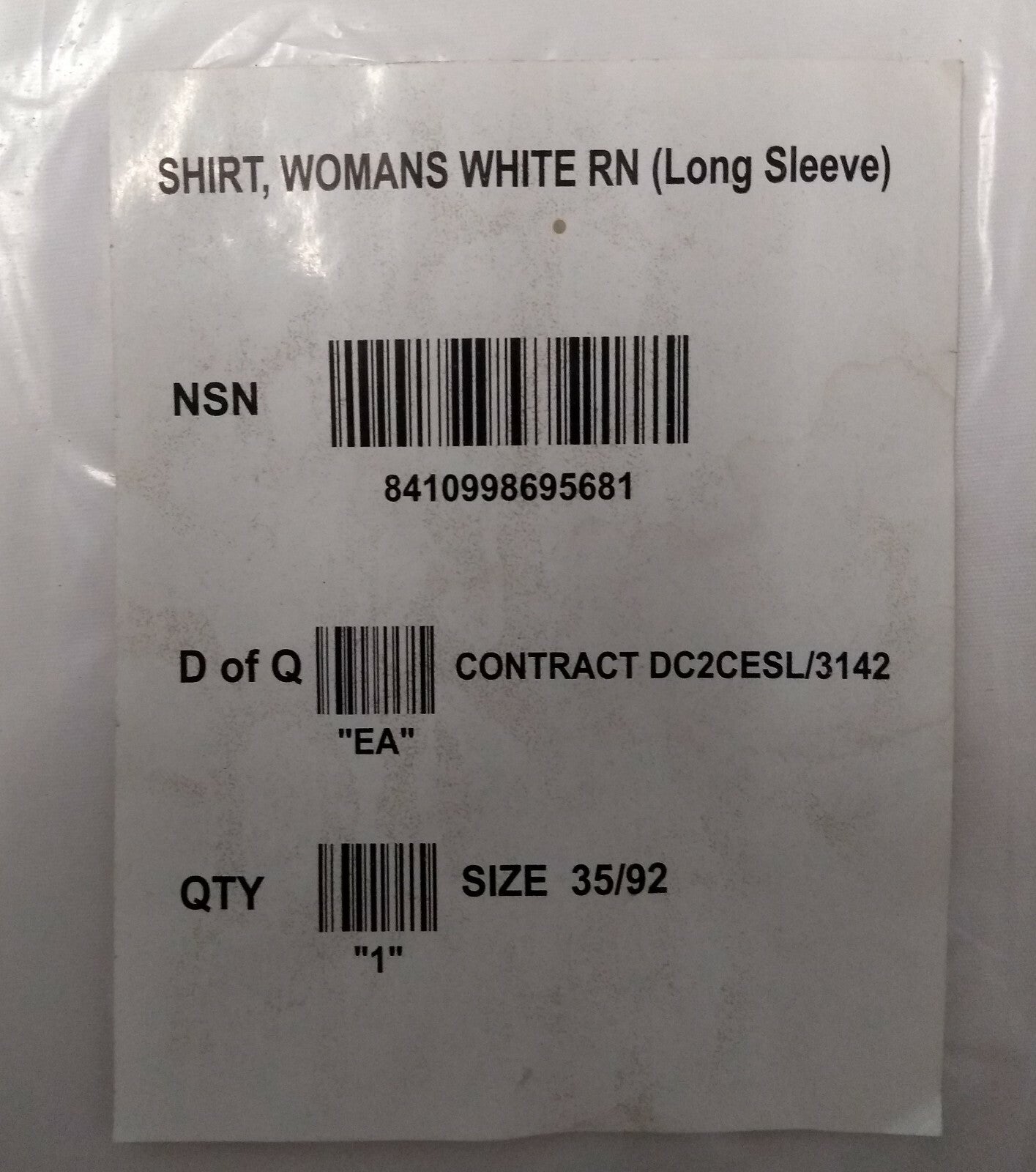 RN White Shirt Long or Short Sleeve Male or Female Naval Type