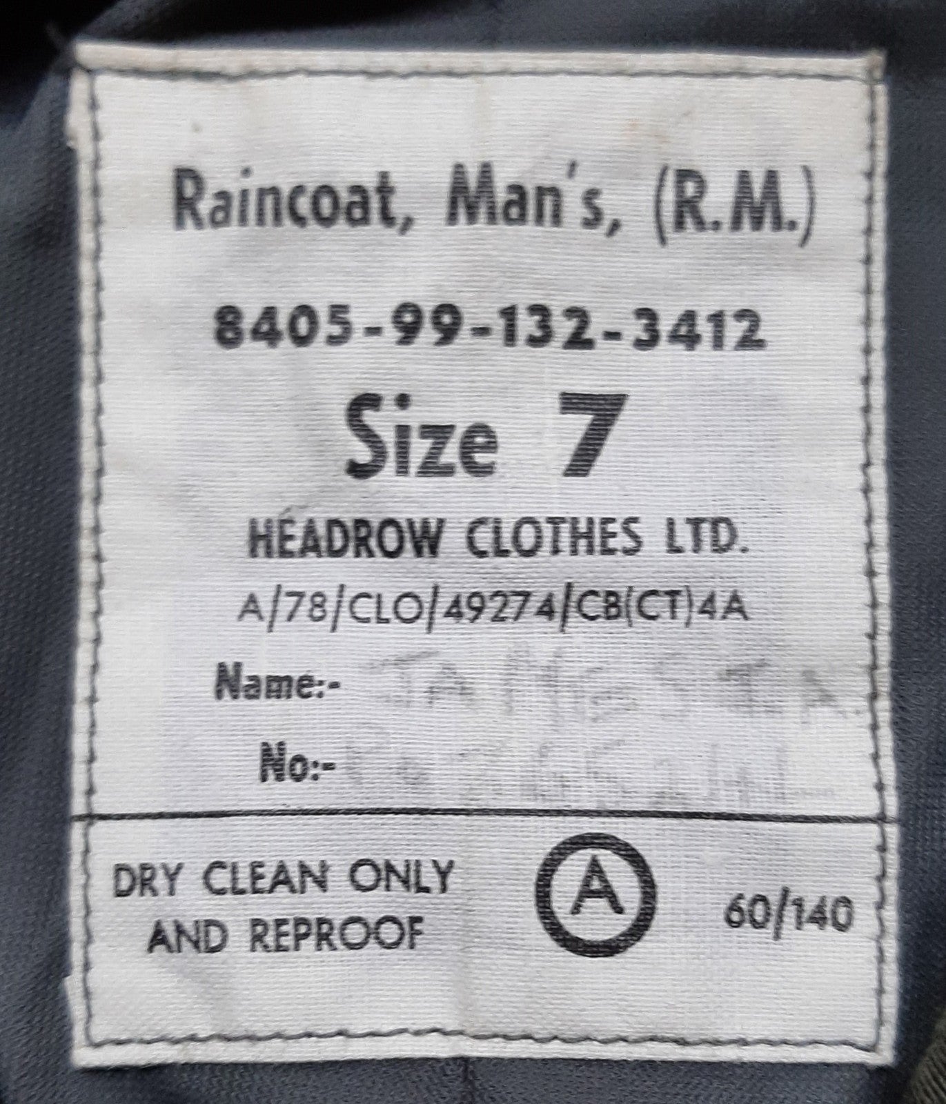 Vintage RM Raincoat British Naval Single Breasted Mans Uniform Rain Coat