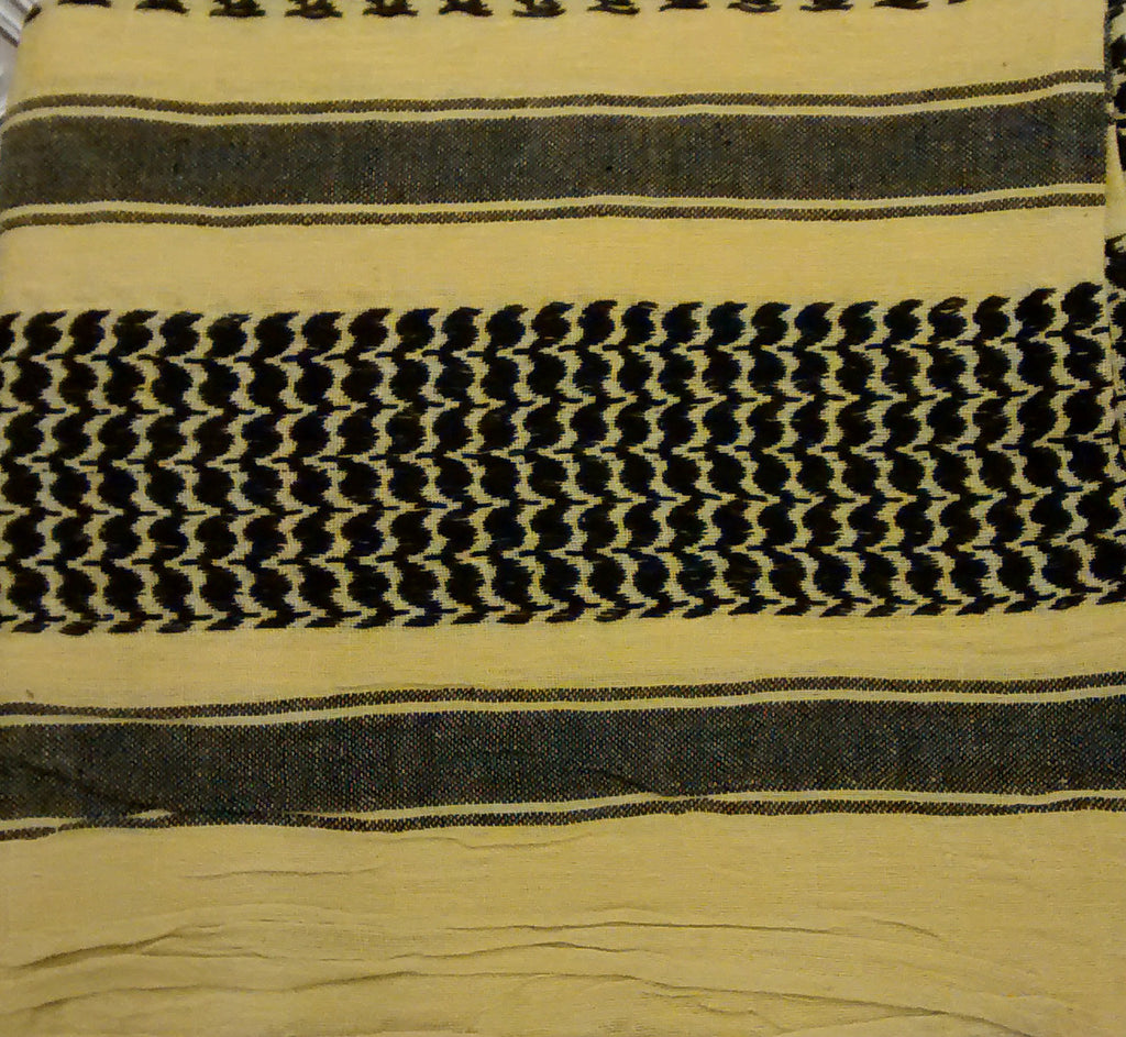 100% Cotton Shemagh / Arab Scarf / Pashmina / Wrap / Sarong. Beige & Black - NEW