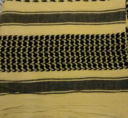 100% Cotton Shemagh / Arab Scarf / Pashmina / Wrap / Sarong. Beige & Black - NEW