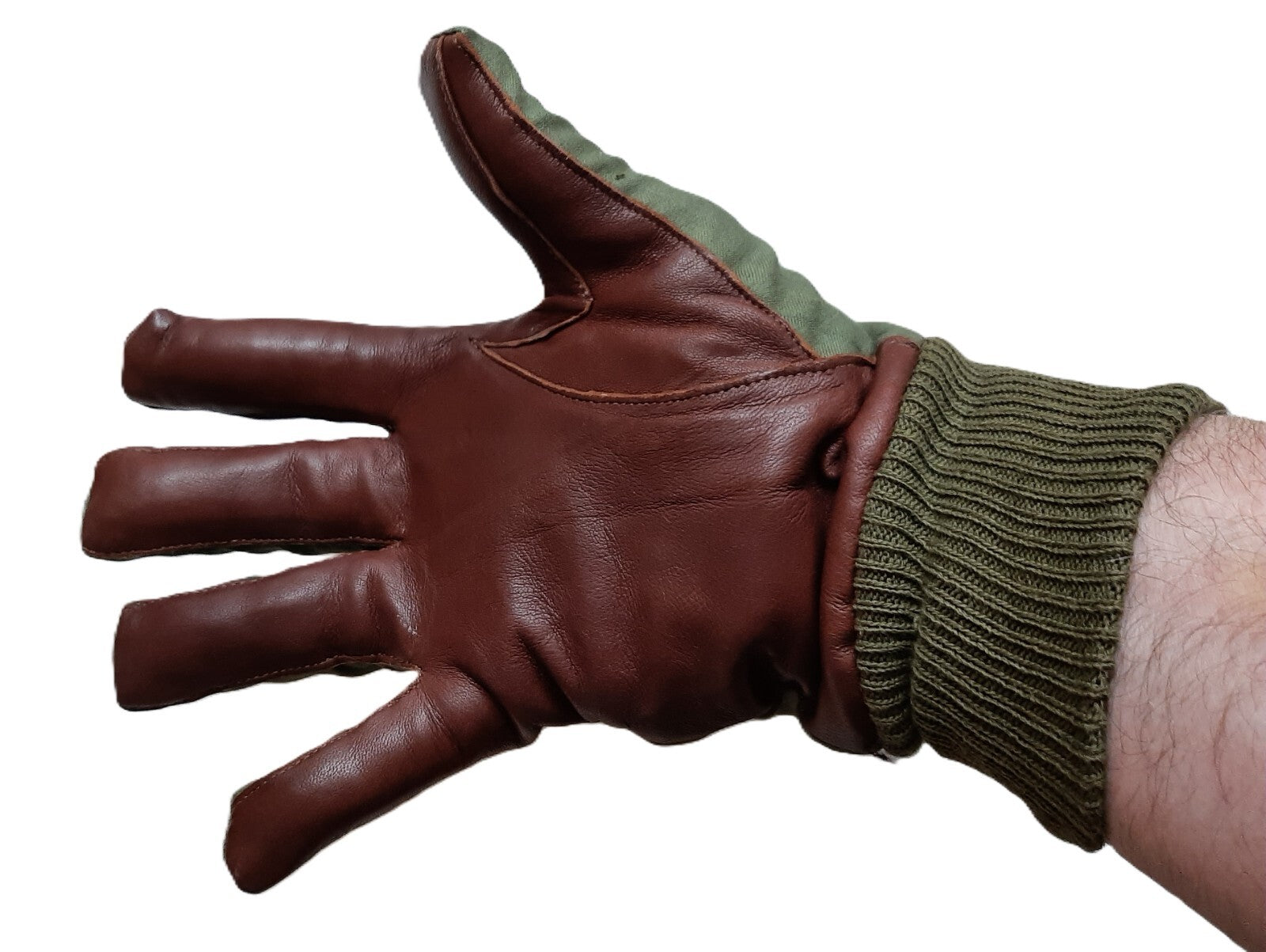 Aircrew Gloves RAF Royal Air Force & British Army 1980s Pattern Leather Palm Cotton Lined NOS