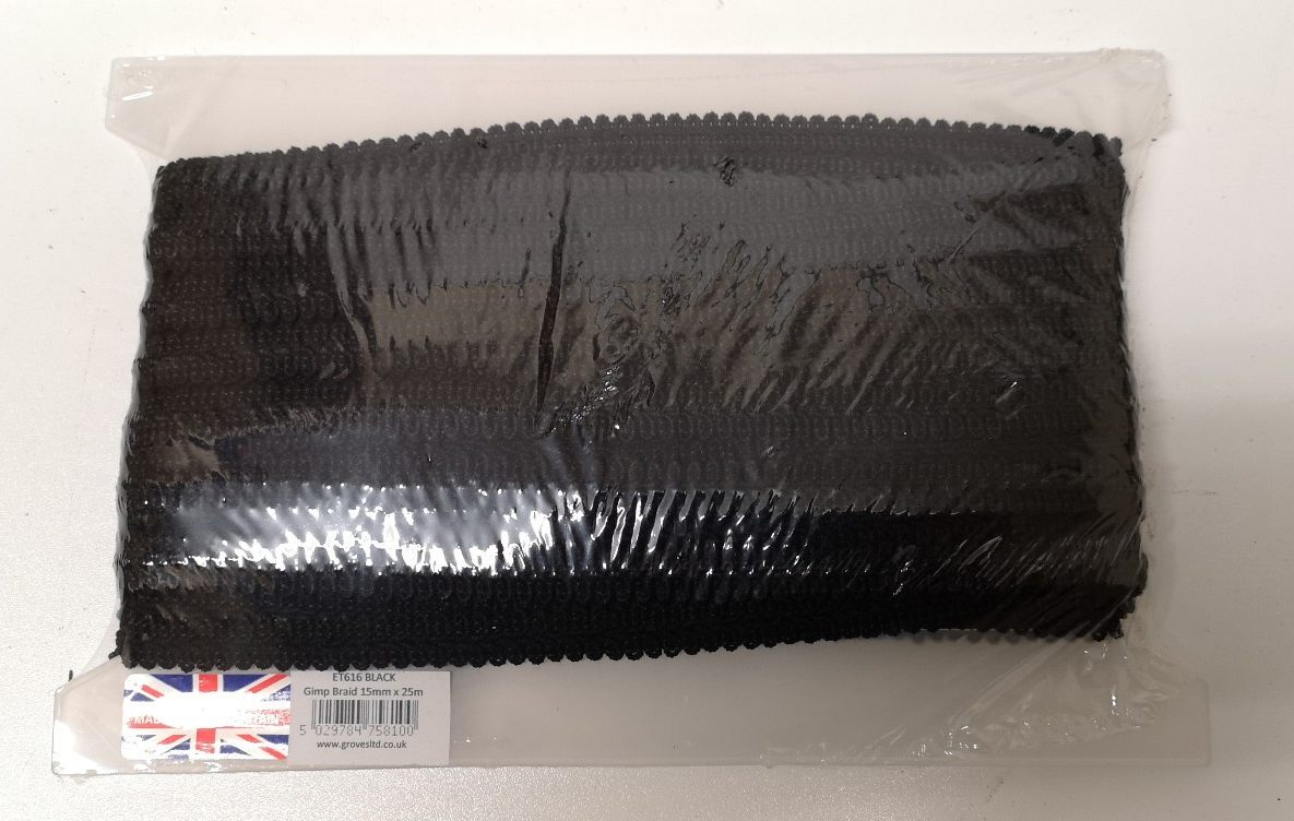 Decorative Black Gimp Braid 15mm wide x25m
