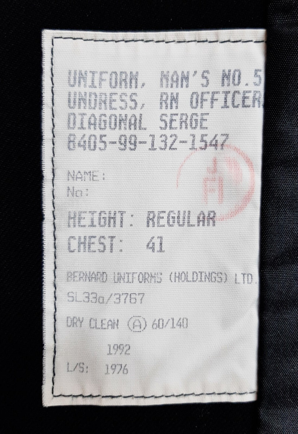 RN No5 Jacket British Naval OFCs Lt Cdr Diagonal Serge 8 Button 41 R