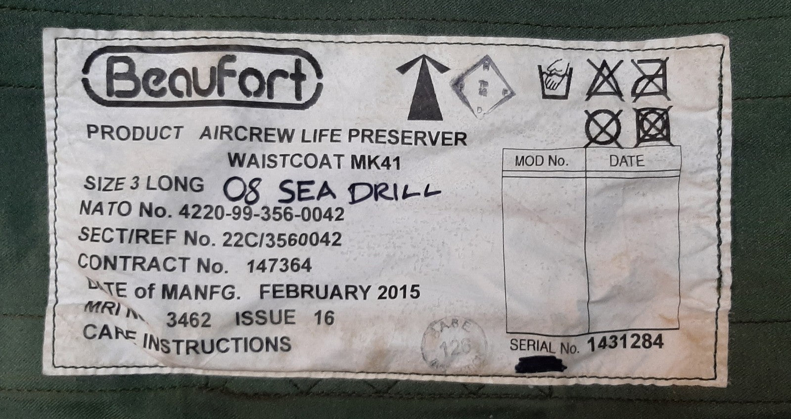 RAF Royal Air Force MK41 Life Preserver Waistcoat Fast Jet Pilot Aircrew Size 3