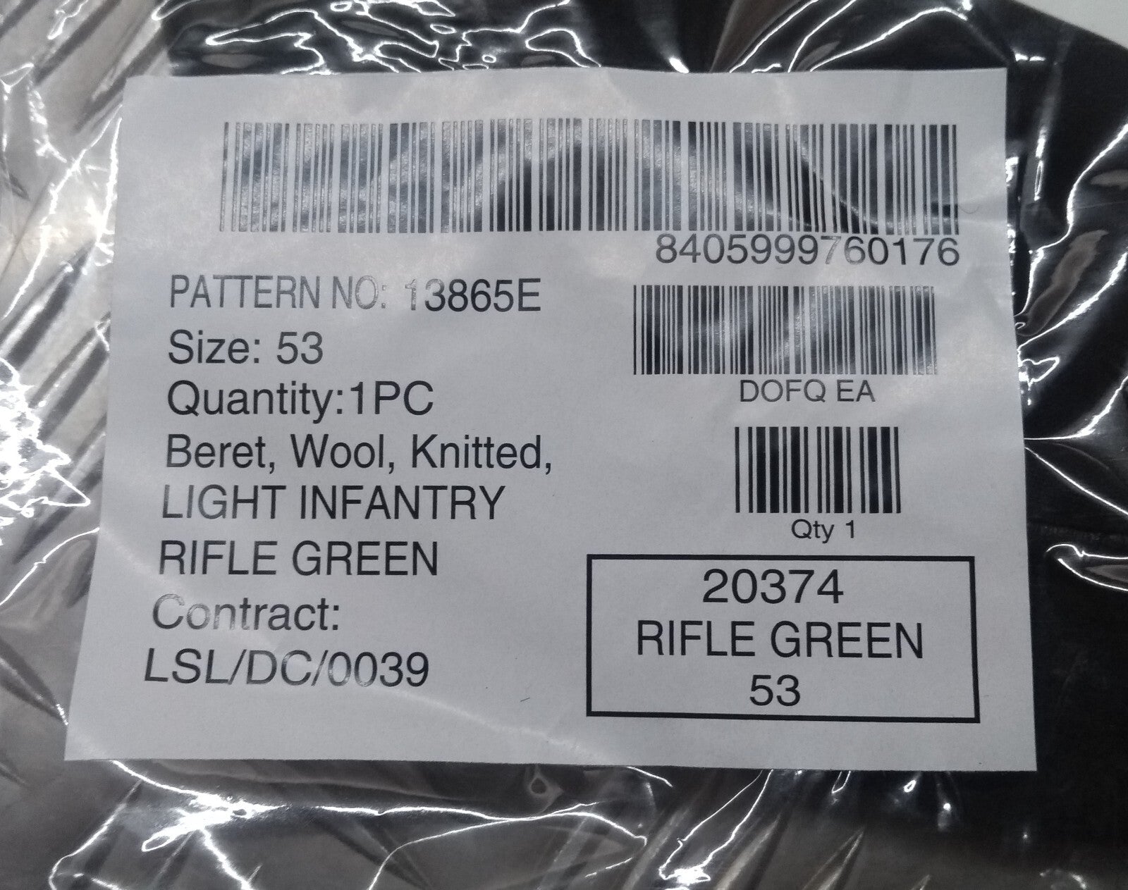 Light Infantry LI Rifle Green Wool Beret. Genuine British Issue Size 53cm - NEW