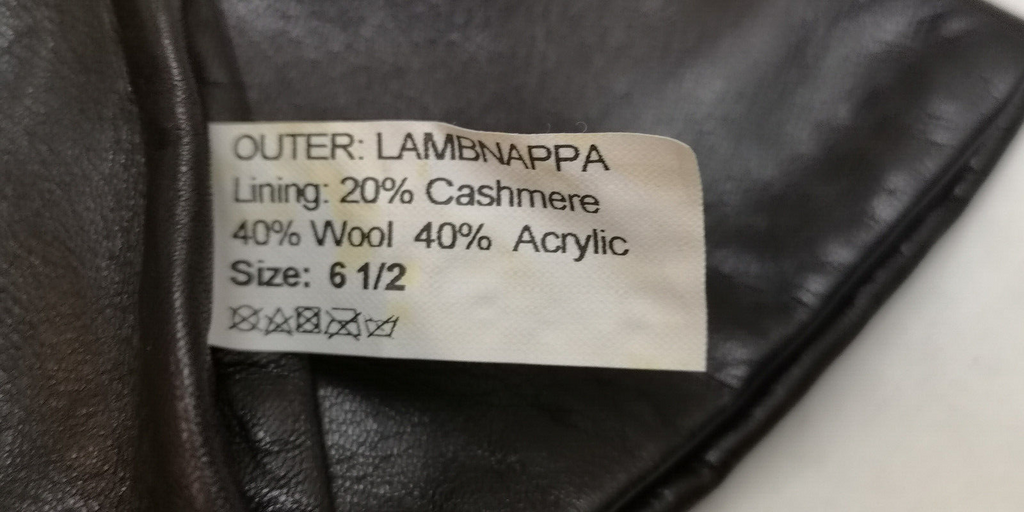 Black 3 Dart Leather Lambnappa Gloves Cashmere Wool Acrylic Lining Size 6.5
