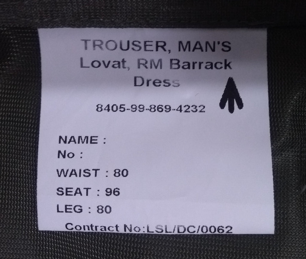 RM Lovat Green Barrack Dress Trousers Size 75/80/96cm (80cm Short)- NEW