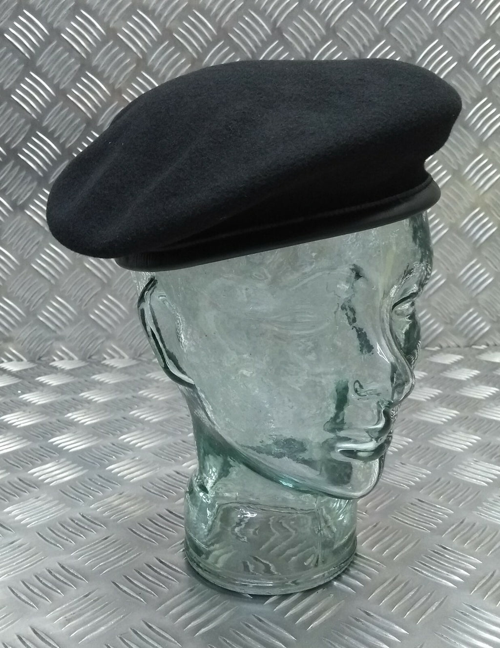 Genuine Hobson London Issue Black Lined Wool Beret Leather Rim Size 7