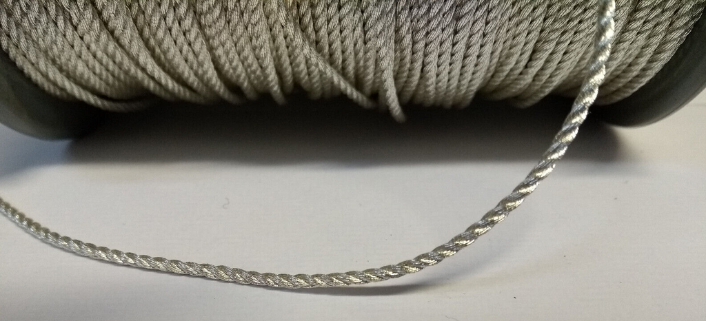 Silver Twisted Metallised Polyester String Braid 1.5mm / sold by 10" length