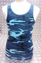 100% Cotton Midnite Blue Camo Sleeveless Vest Singlet Tank Top All Sizes NEW
