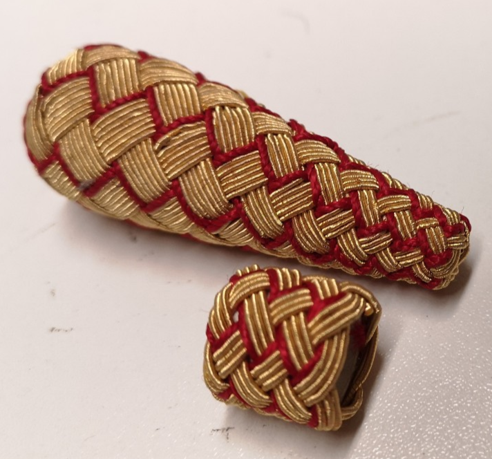 Gold & Crimson Wire Acorn and Turks Head for Sword Knots