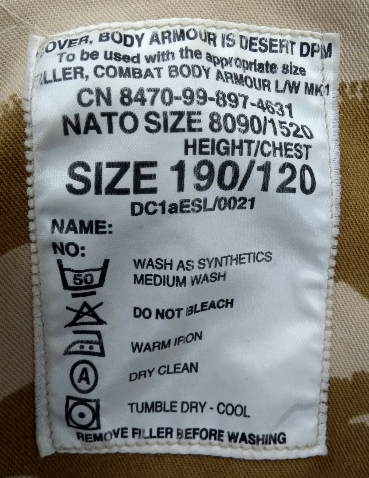 DDP Camo Body Vest CBA Combat Body Cover Old Pattern UK Desert Camouflage