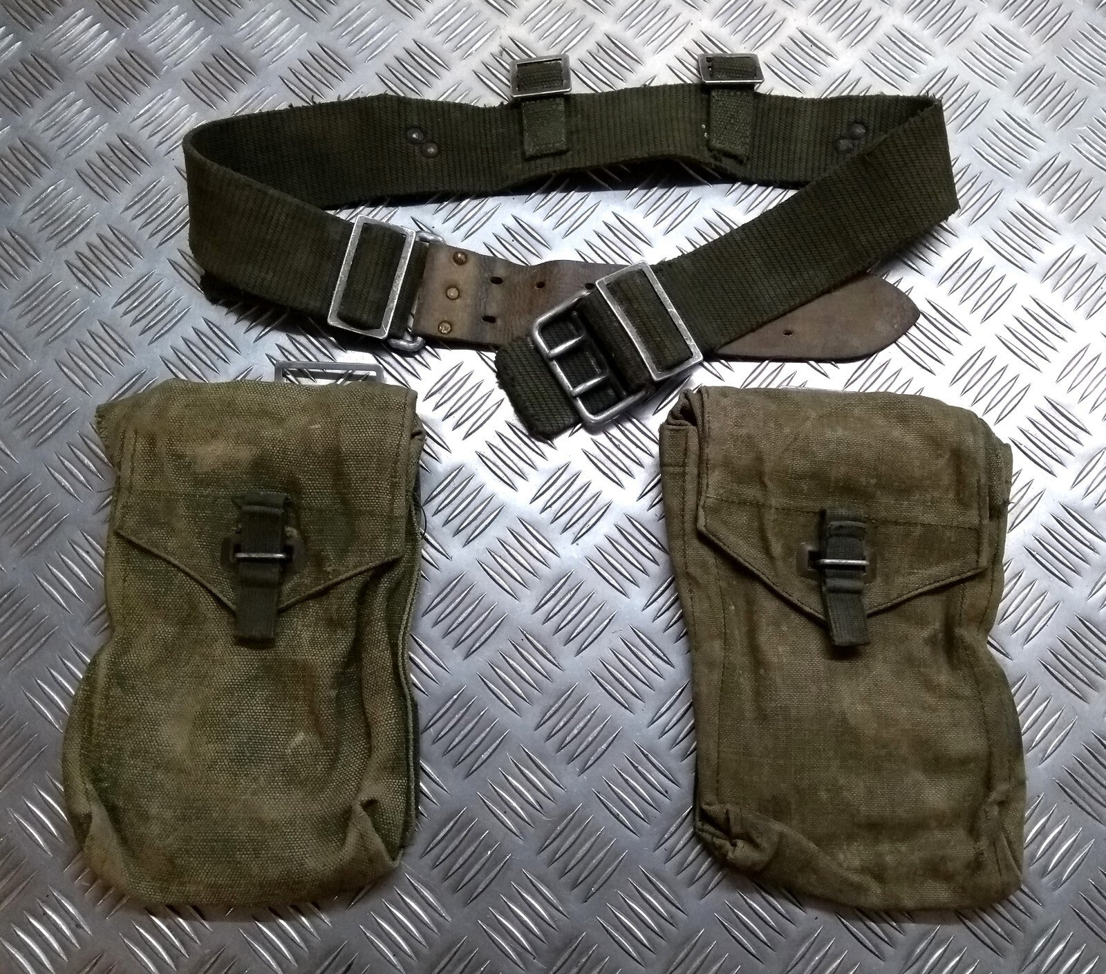 M39 Belt & Utility Pouches WW2 Pattern Heavy Canvas Vintage Army Webbing ASST