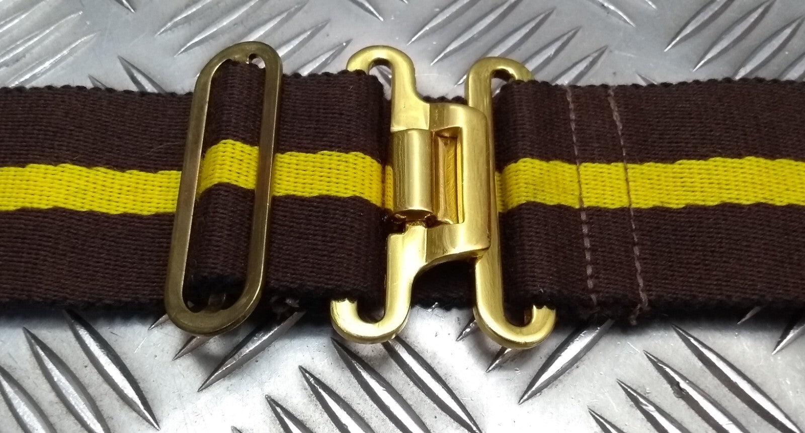 Stable Belt Unknown Pattern 37 Buckle Brow with Yellow Stripe 49mm Wide