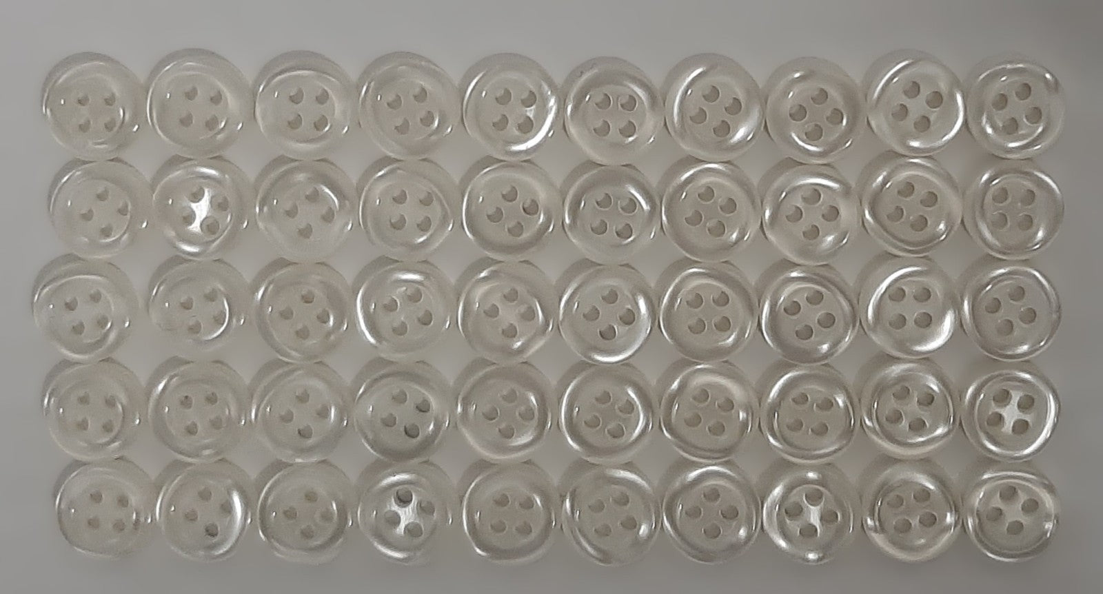 100 Vintage Buttons 4 Hole Shirt / Shank Anchors Pearlesque Clear White 10mm NOS