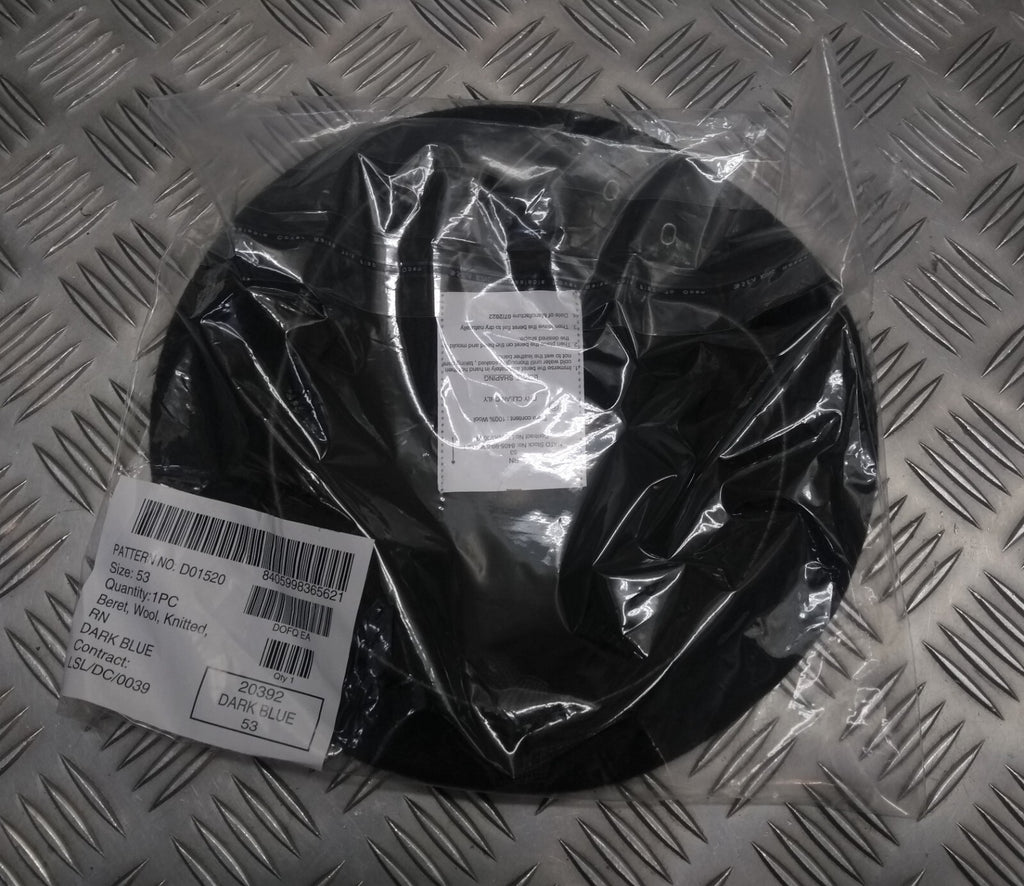 RN Beret Wool Knitted With Leather Rim Naval Royal Navy Dark Blue 53cm NEW
