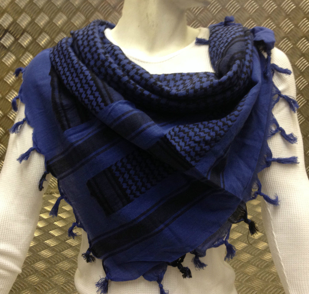 Shemagh / Arab Scarf / Pashmina / Wrap / Sarong 100% Cotton Black on Blue NEW