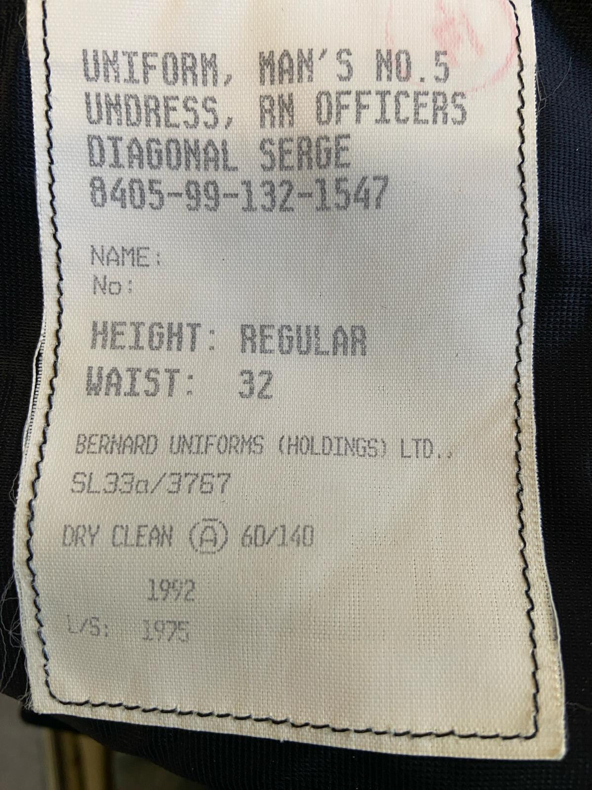 No5 Undress Trousers British Royal Navy RN Officers Diagonal Serge Size 80cm S