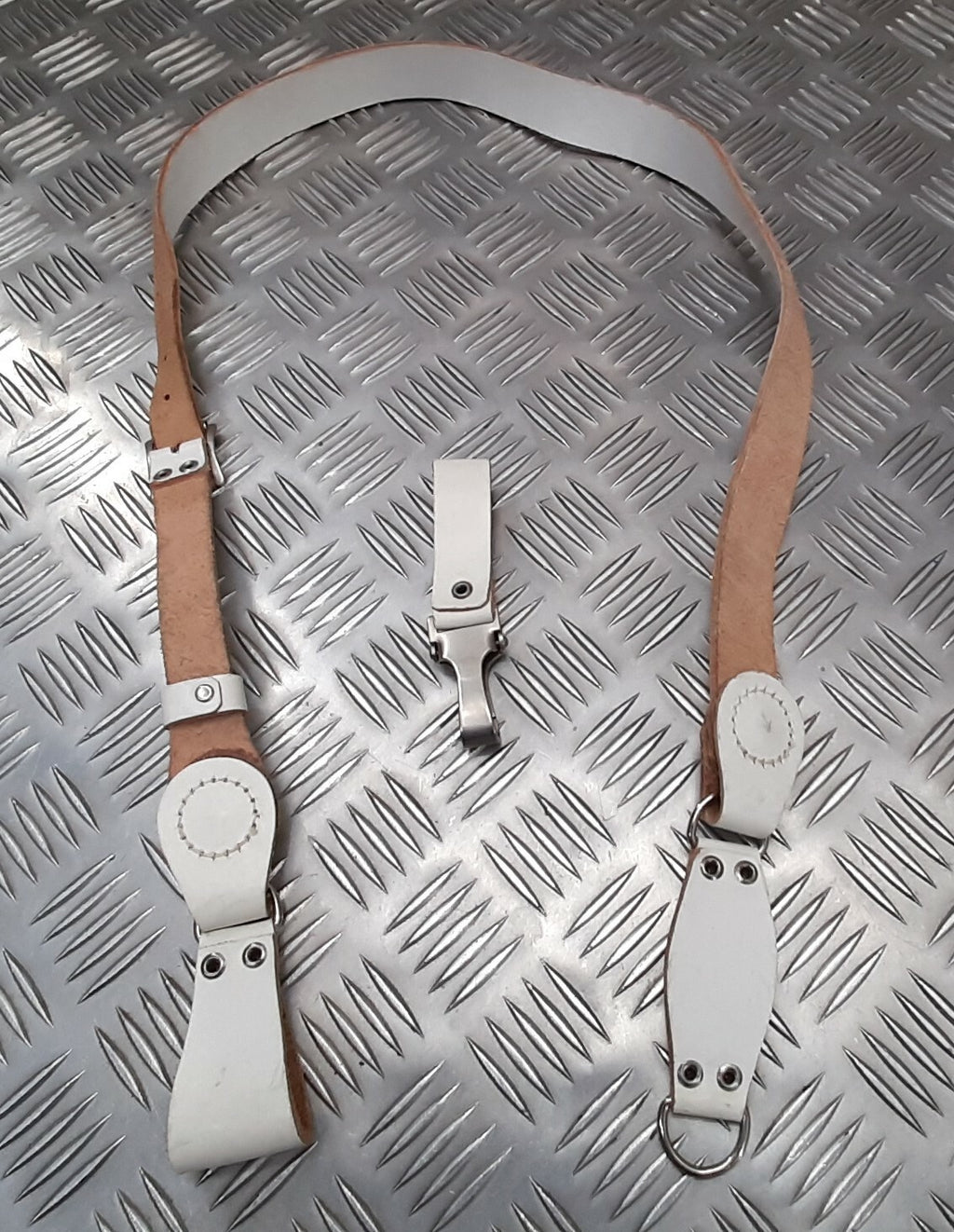 Vintage Sam Browne Strap Shoulder Cross Over White Leather Issue