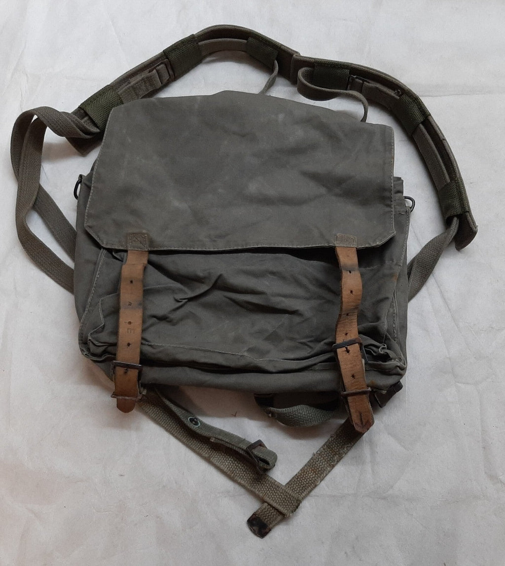 Vintage Military Bag Canvas Shoulder  or Mini Backpack Grey/Green G2 Distressed