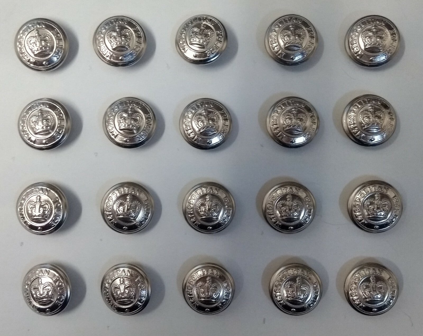 Genuine British Issue Obsolete London Met Silver Crown Buttons X 20 ASBT120
