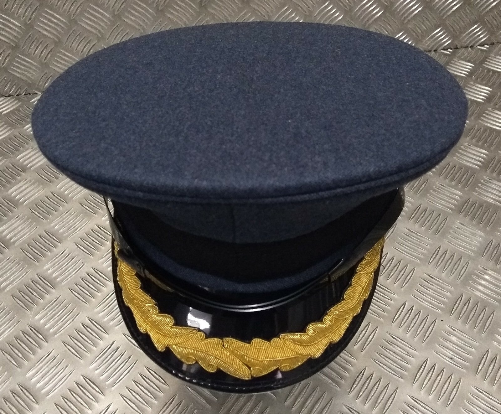 Vintage OFC Hat RAF Royal Air Force Blue grey Colour Visor Cap Oakleaf Peak (Scrambled Egg)