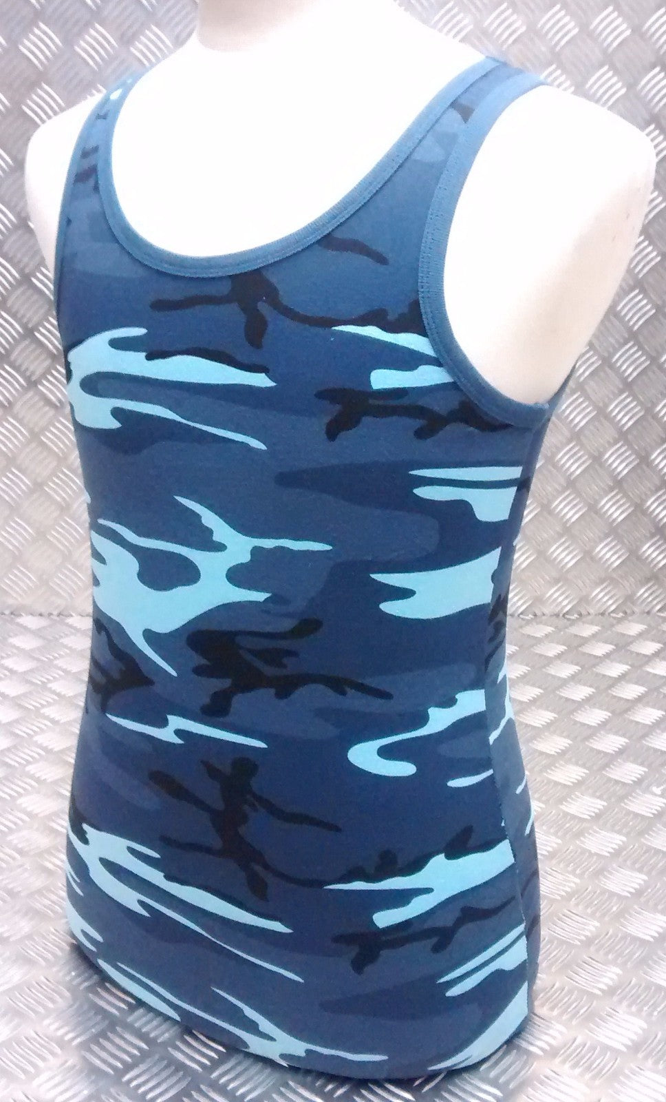 100% Cotton Midnite Blue Camo Sleeveless Vest Singlet Tank Top All Sizes NEW