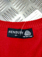 Henbury Red V-Neck Jumper 100% Pure New Wool Size Small 42" - NEW