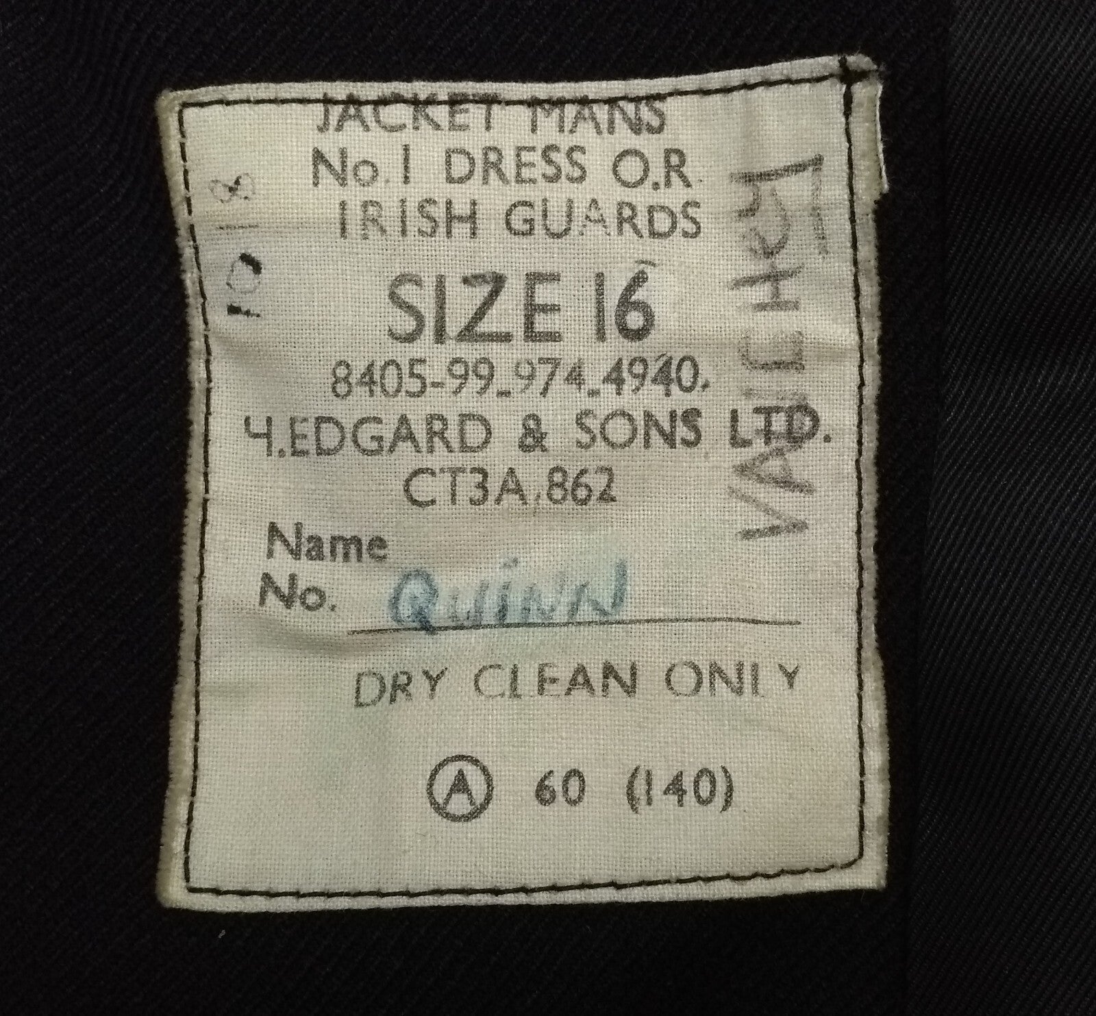 British Army Vintage No1 Irish Guards Dress Ceremonial Jacket Other Ranks Size 16 Faulty