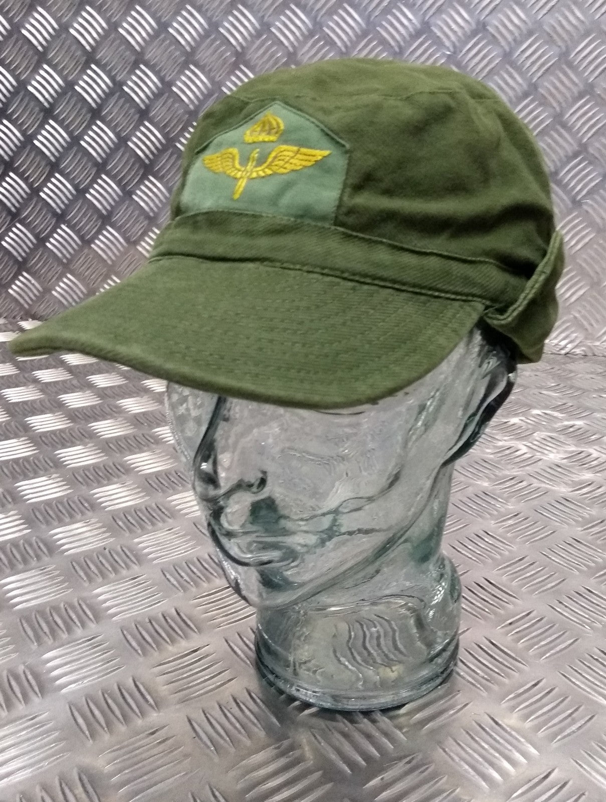 Genuine Swedish Vintage Green Cotton Drill Fatigue Combat Cap 1960`s OP