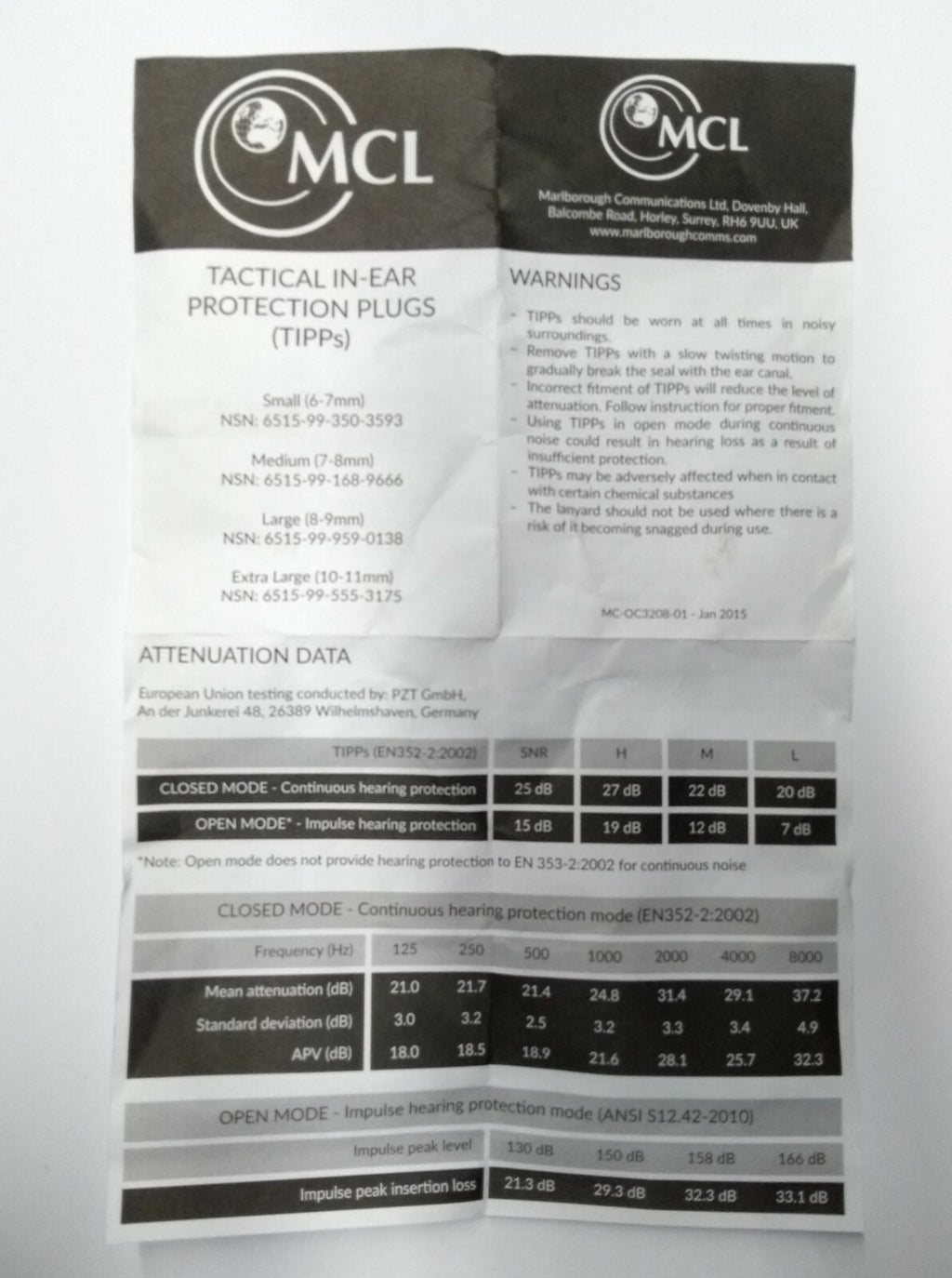 ARMY Ear Plugs MCL Compact Tactical & Strike Force UK Issue Medium