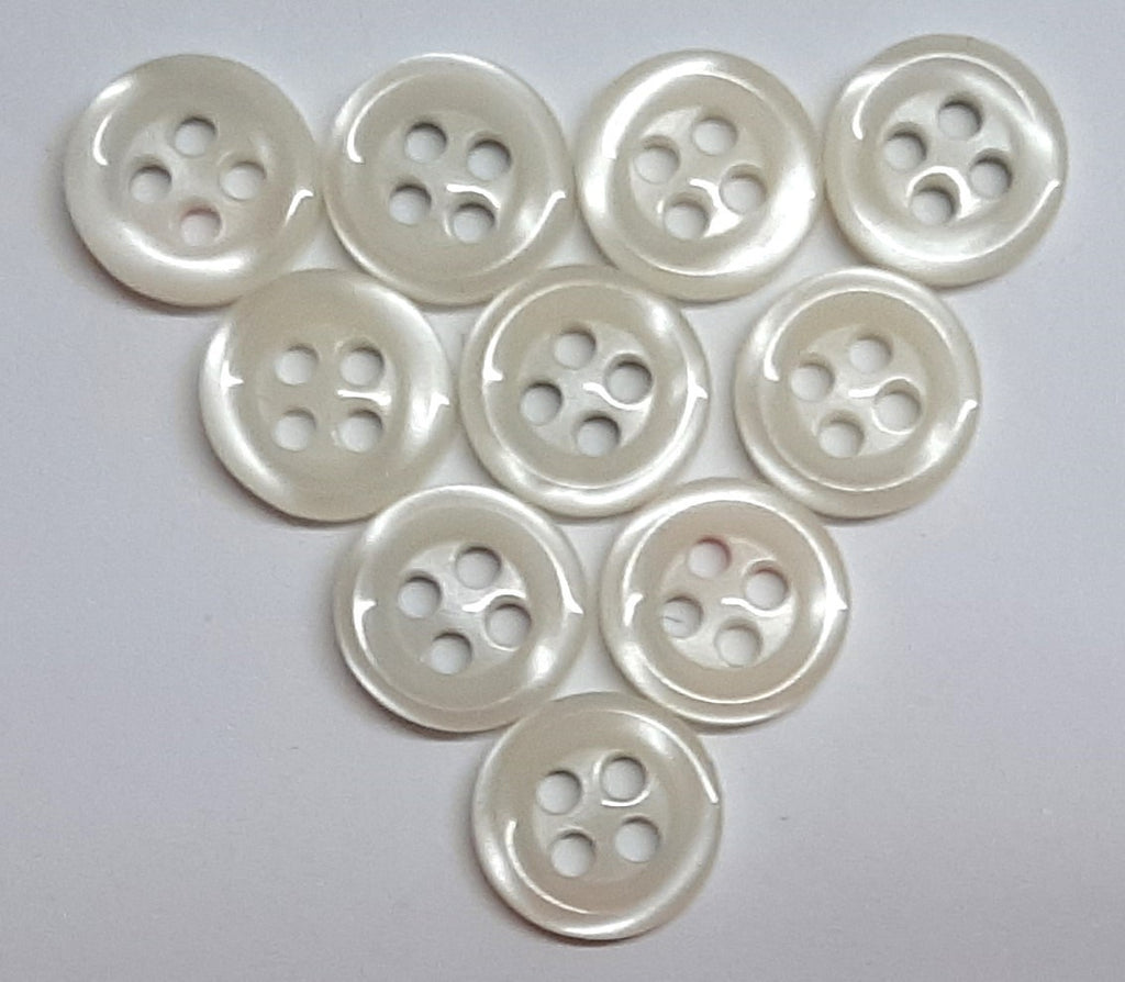 Buttons 10 Vintage 4 Hole for Dress Shirts Pearlesque Clear White 10mm NOS