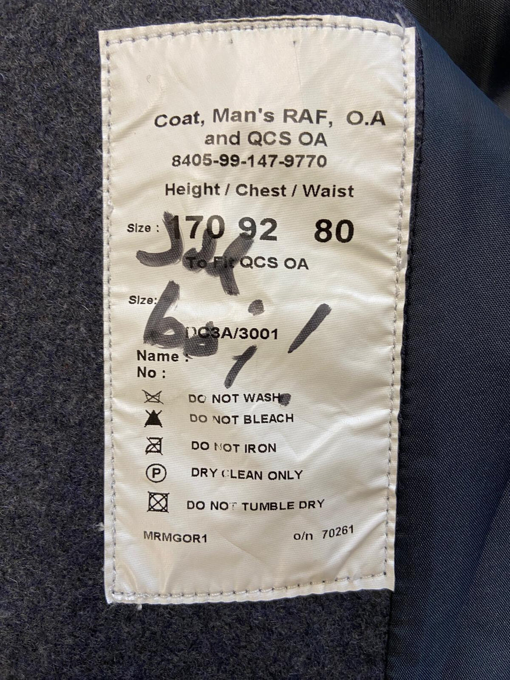 RAF Royal Air Force Greatcoat Airforce Blue Grey Colour Buttoned Great Coat 170/92/80cm
